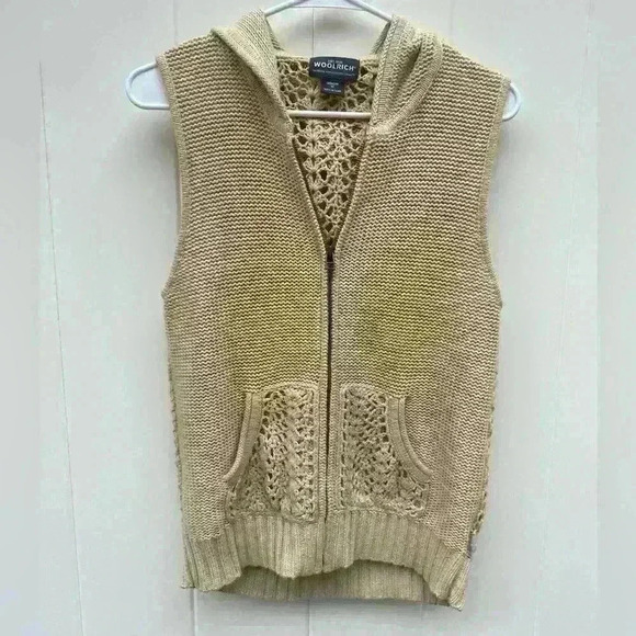 Woolrich cable knit vest hooded SZ medium cream - Picture 3 of 7